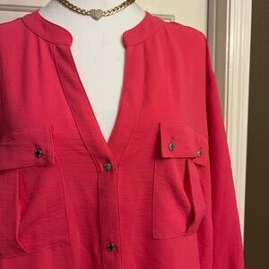 CALVIN KLEIN Vibrant Pink Button-Up Blouse SIZE 2X BRAND NEW